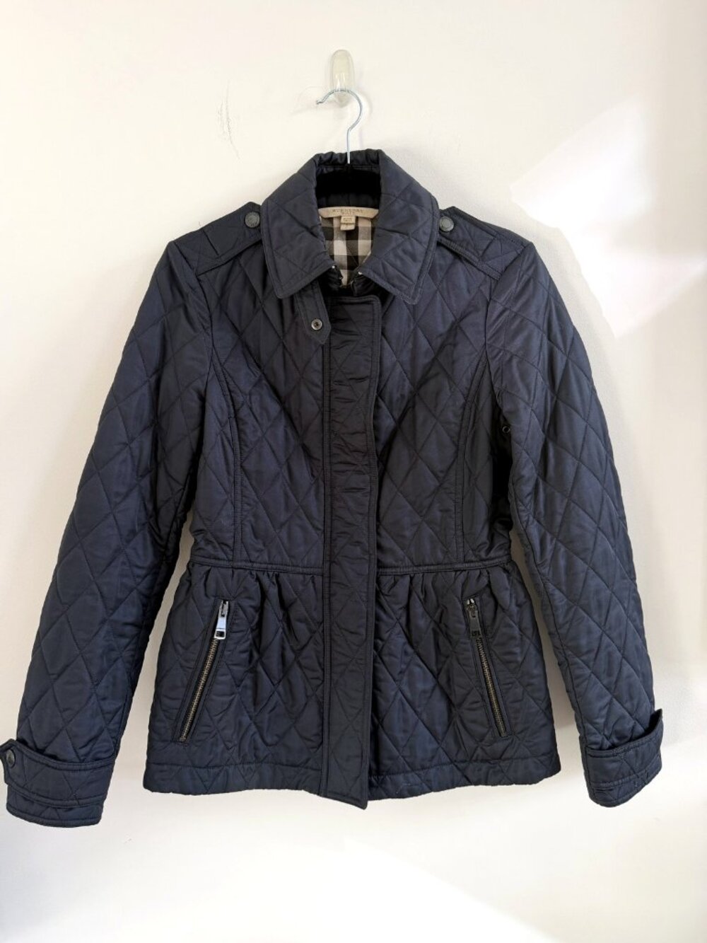 Burberry Brit Navy Diamond Quilted Peplum Jacket Size S